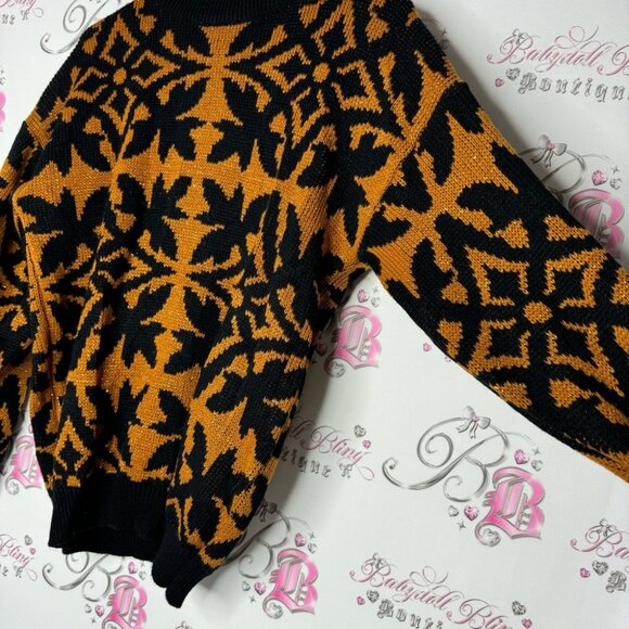 Enchante knit sweater sparkly glitter orange black knitted warm cozy grandmacore - Picture 2 of 8